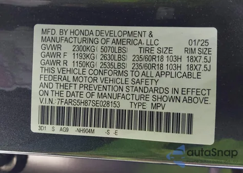 2025 Honda Cr-V Hybrid Sport-L из США, поврежденный, VIN 7FARS5H87SE028153